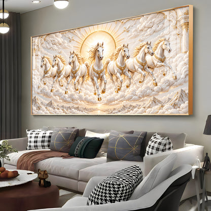 Seven Golden White Horses Premium Acrylic Horizontal Wall Art