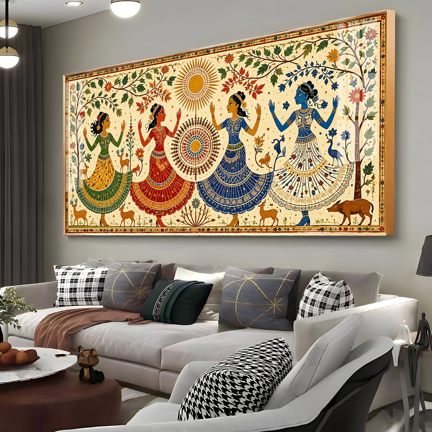 Ethnic Dancing Gopis Premium Acrylic Horizontal Wall Art