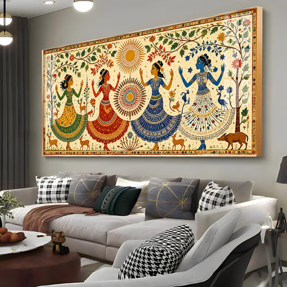 Ethnic Dancing Gopis Premium Acrylic Horizontal Wall Art
