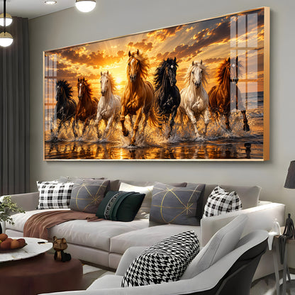 Majestic Seven Horses Golden Hour Premium Acrylic Horizontal Wall Art