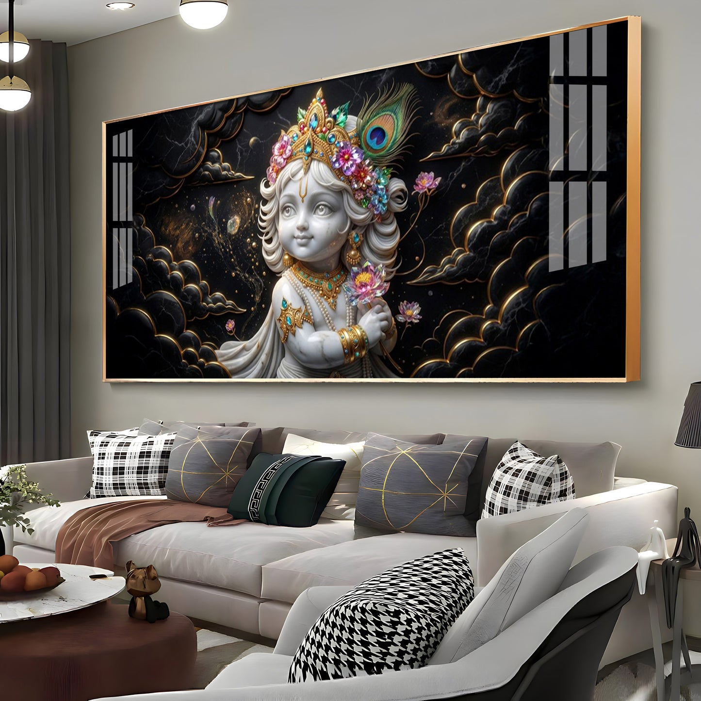 Divine Lord Little Krishna Premium Acrylic Horizontal Wall Art