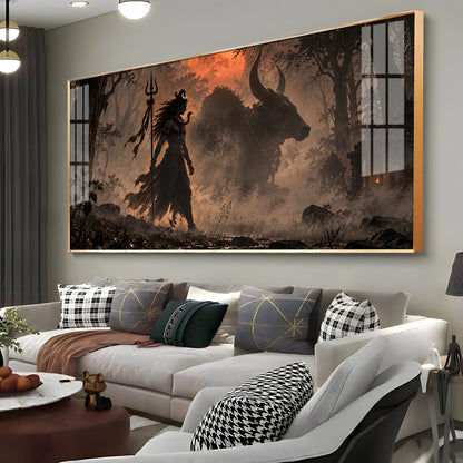 Shiva & Nandi In Forest Premium Acrylic Horizontal Wall Art