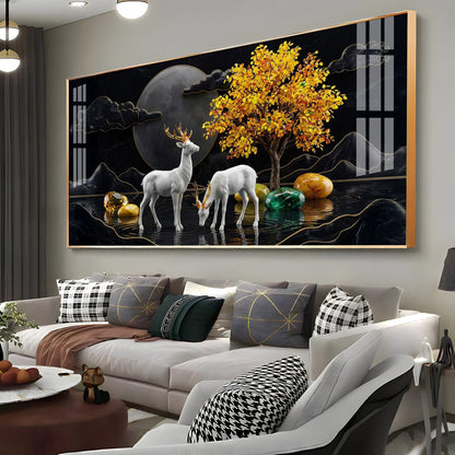 White Deer With Golden Horns Premium Acrylic Horizontal Wall Art