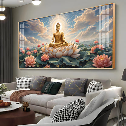 Peaceful Buddha On Lotus Premium Acrylic Horizontal Wall Art