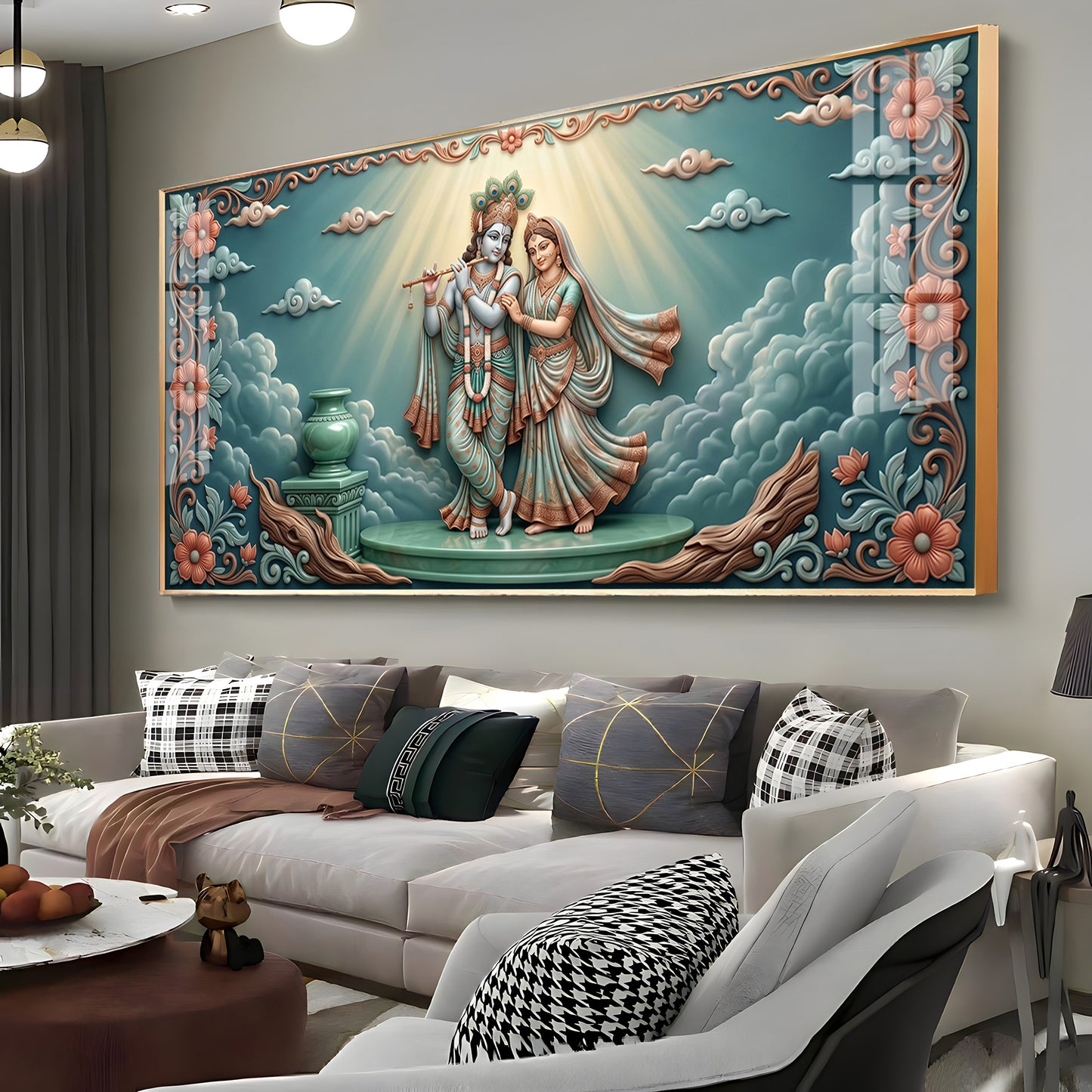 Radha Krishna In A Devotional Pose Premium Acrylic Horizontal Wall Art