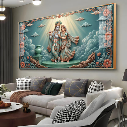 Radha Krishna In A Devotional Pose Premium Acrylic Horizontal Wall Art
