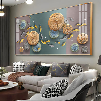 Koi Fish & Concentric Circular Premium Acrylic Horizontal Wall Art