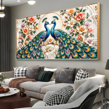 Dual Peacock Floral Premium Acrylic Horizontal Wall Art
