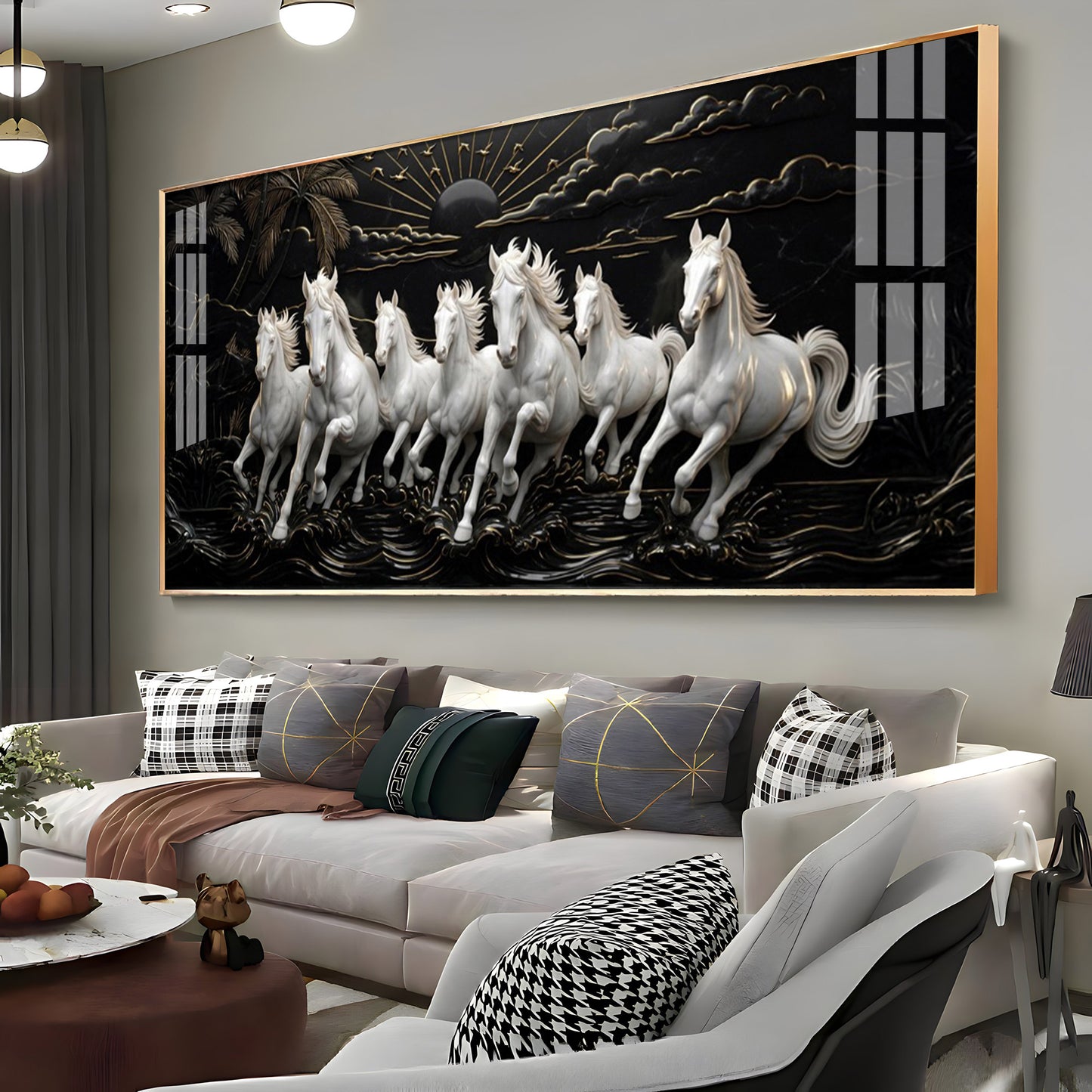 Seven Running Vastu Lucky Horses Premium Acrylic Vertical Wall Art
