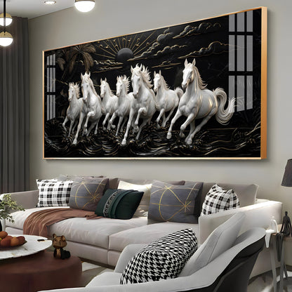 Seven Running Vastu Lucky Horses Premium Acrylic Vertical Wall Art