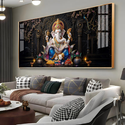 Ganesha Seated On A Lotus Premium Acrylic Horizontal Wall Art