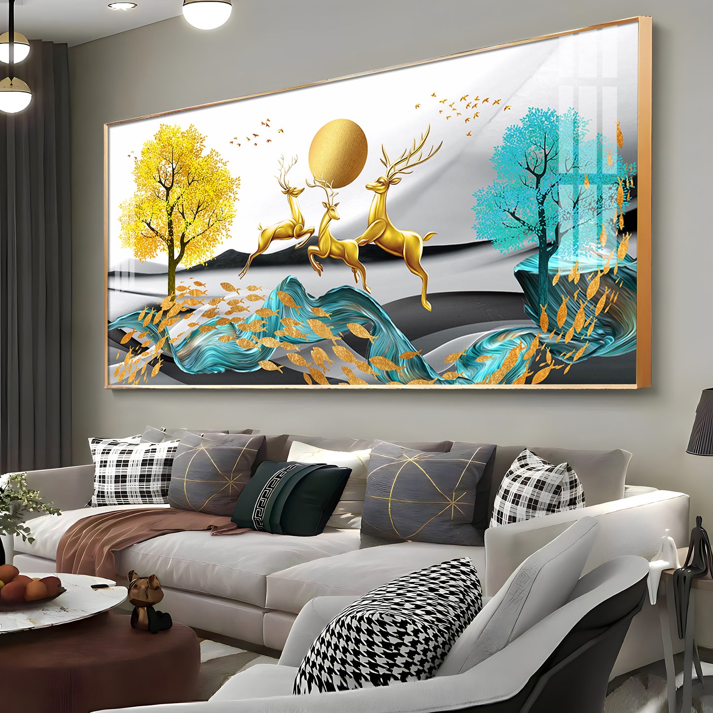 Golden Deer Themed Premium Acrylic Horizontal Wall Art
