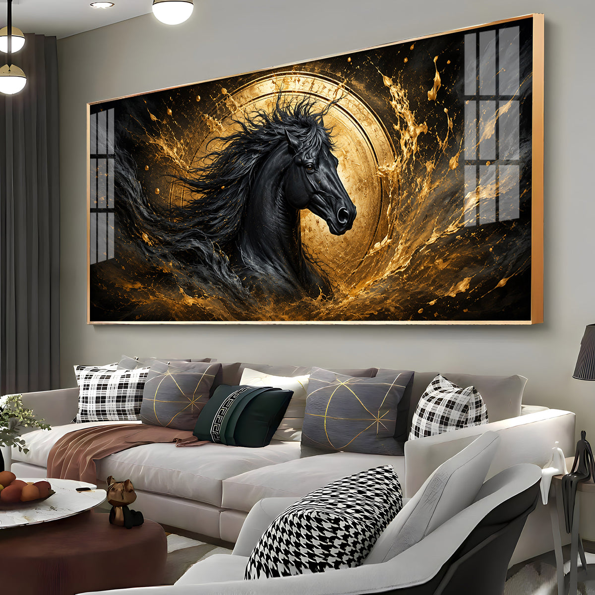 Majestic Black Horse Premium Acrylic Horizontal Wall Art