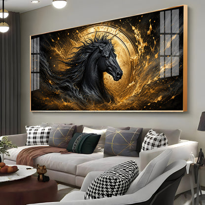 Majestic Black Horse Premium Acrylic Horizontal Wall Art
