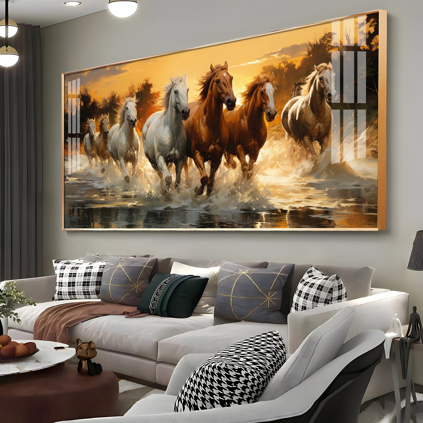 Seven Horses Painting Premium Acrylic Horizontal Wall Art