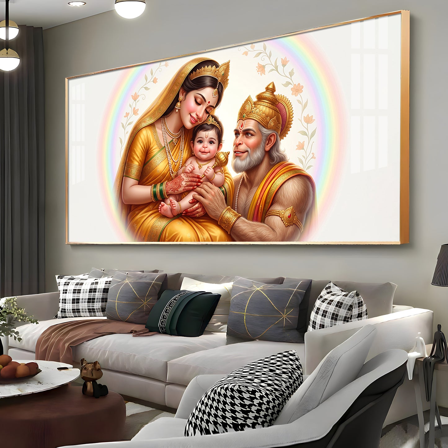 Hanuman Ji With Mata Anjana & Kesari  Premium Acrylic Horizontal Wall Art