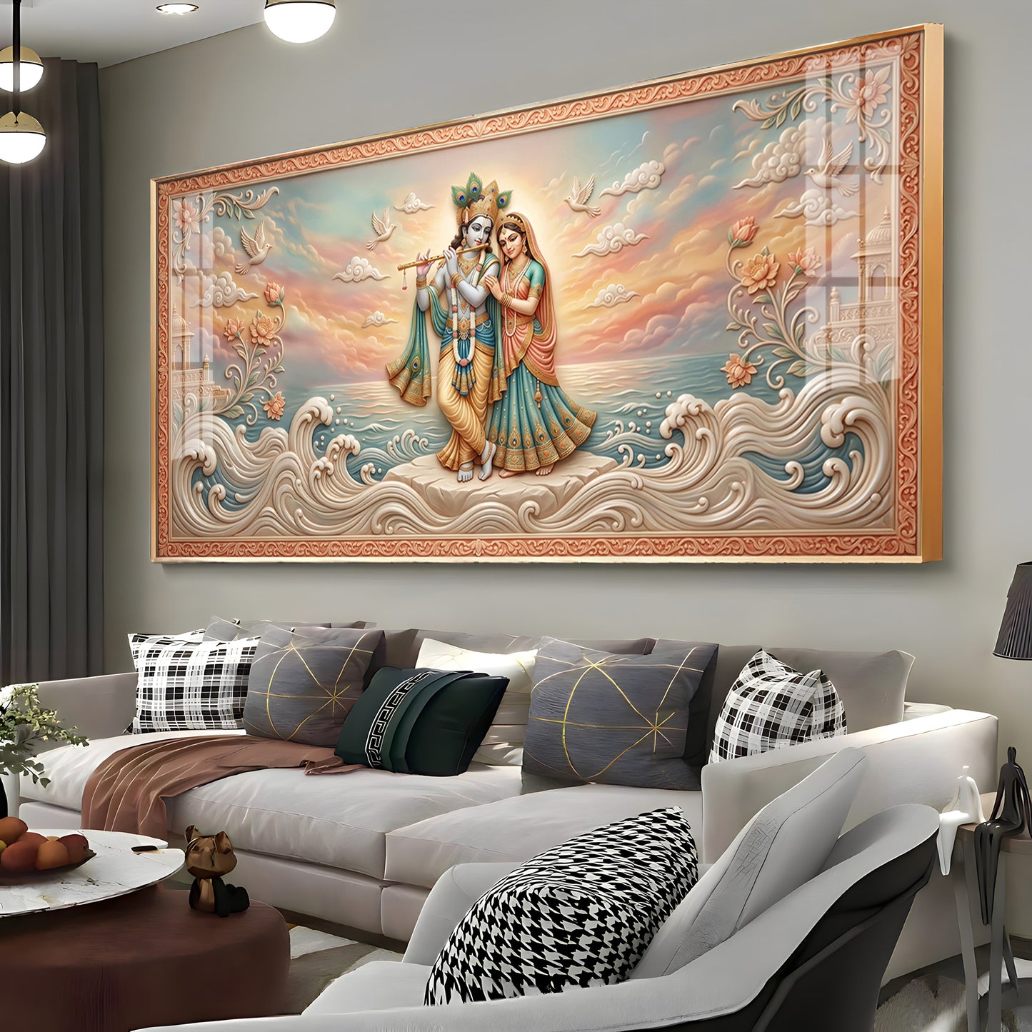 Radha Krishna With Gold Accents Premium Acrylic Horizontal Wall Art