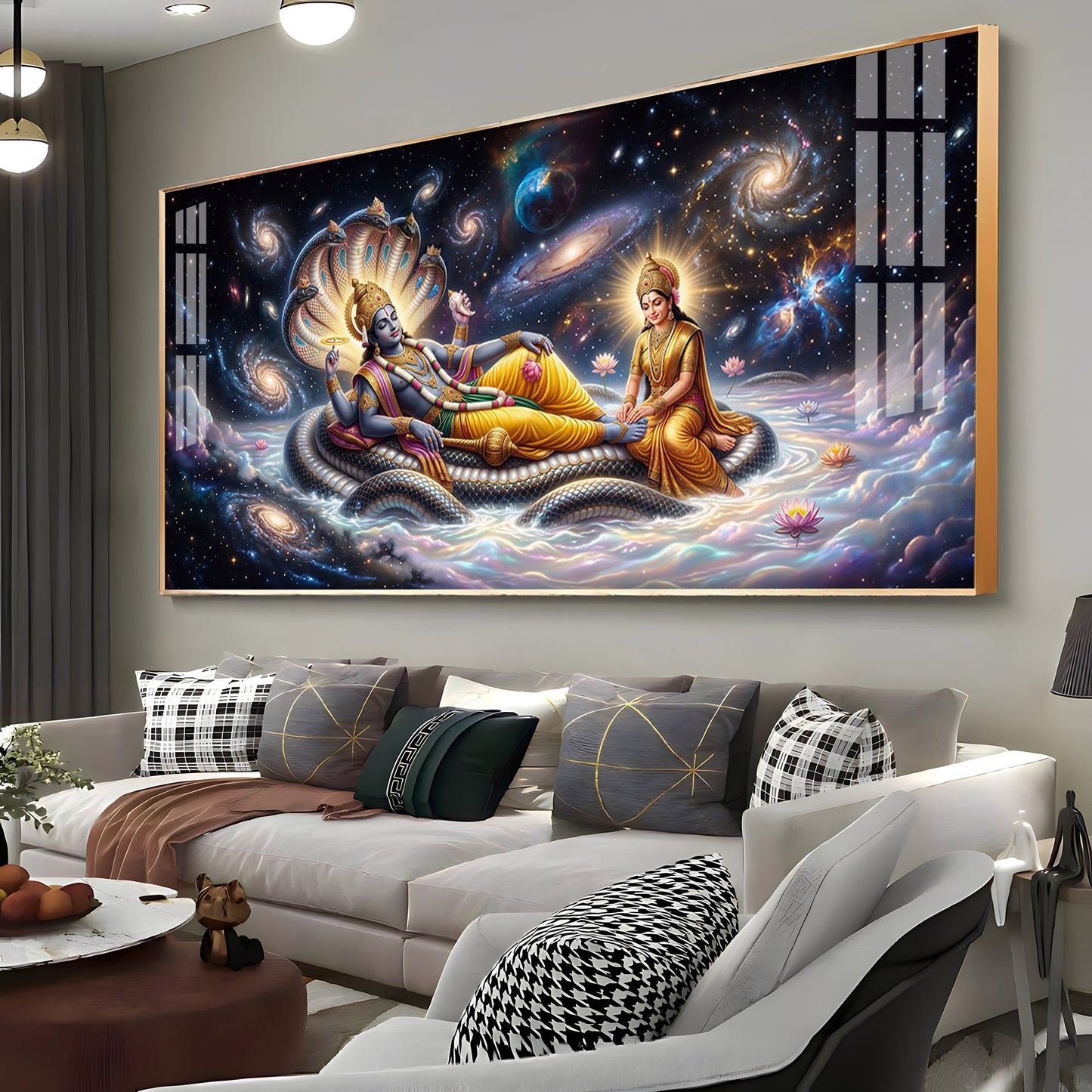 Lord Vishnu , Goddess Lakshmi With Serpent Shesha Premium Acrylic Horizontal Wall Art