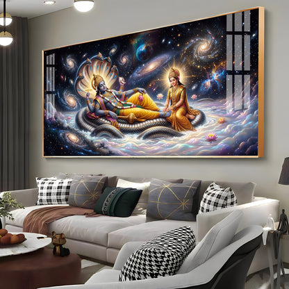 Lord Vishnu , Goddess Lakshmi With Serpent Shesha Premium Acrylic Horizontal Wall Art