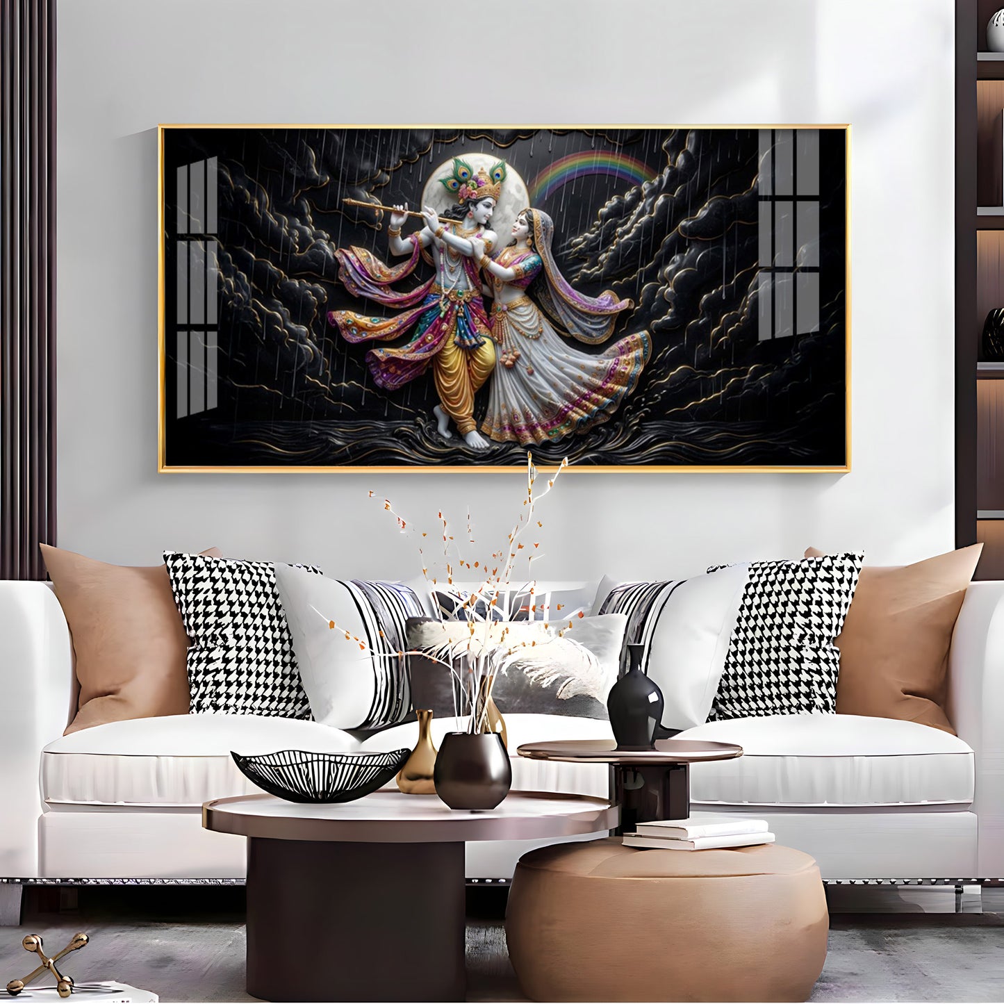 Radha Krishna High Contrast Black Backdrop Premium Acrylic Horizontal Wall Art