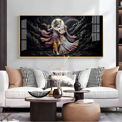 Radha Krishna High Contrast Black Backdrop Premium Acrylic Horizontal Wall Art