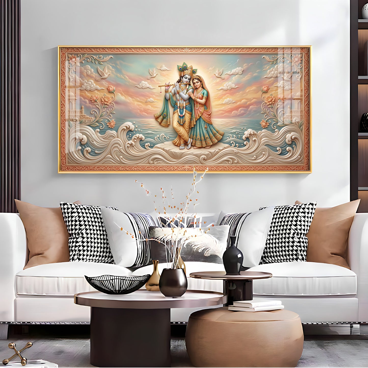 Radha Krishna With Gold Accents Premium Acrylic Horizontal Wall Art