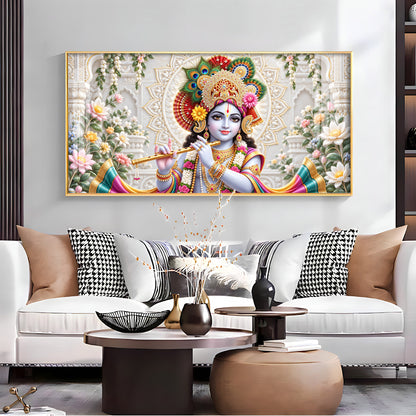 Lord Krishna Flute Playing Premium Acrylic Horizontal Wall Art