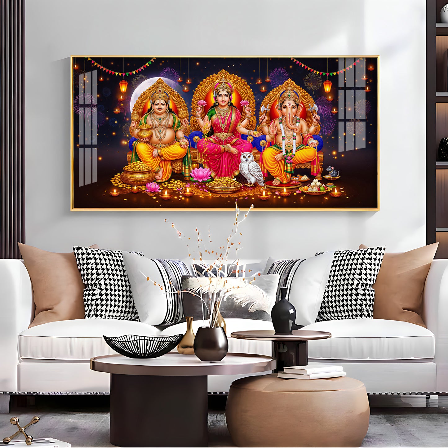Lord Kubera,Goddess Lakshmi & Lord Ganesha Premium Acrylic Horizontal Wall Art