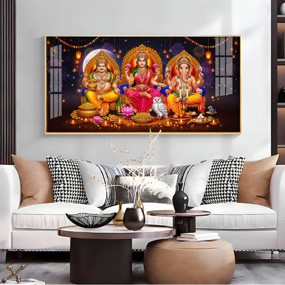 Lord Kubera,Goddess Lakshmi & Lord Ganesha Premium Acrylic Horizontal Wall Art