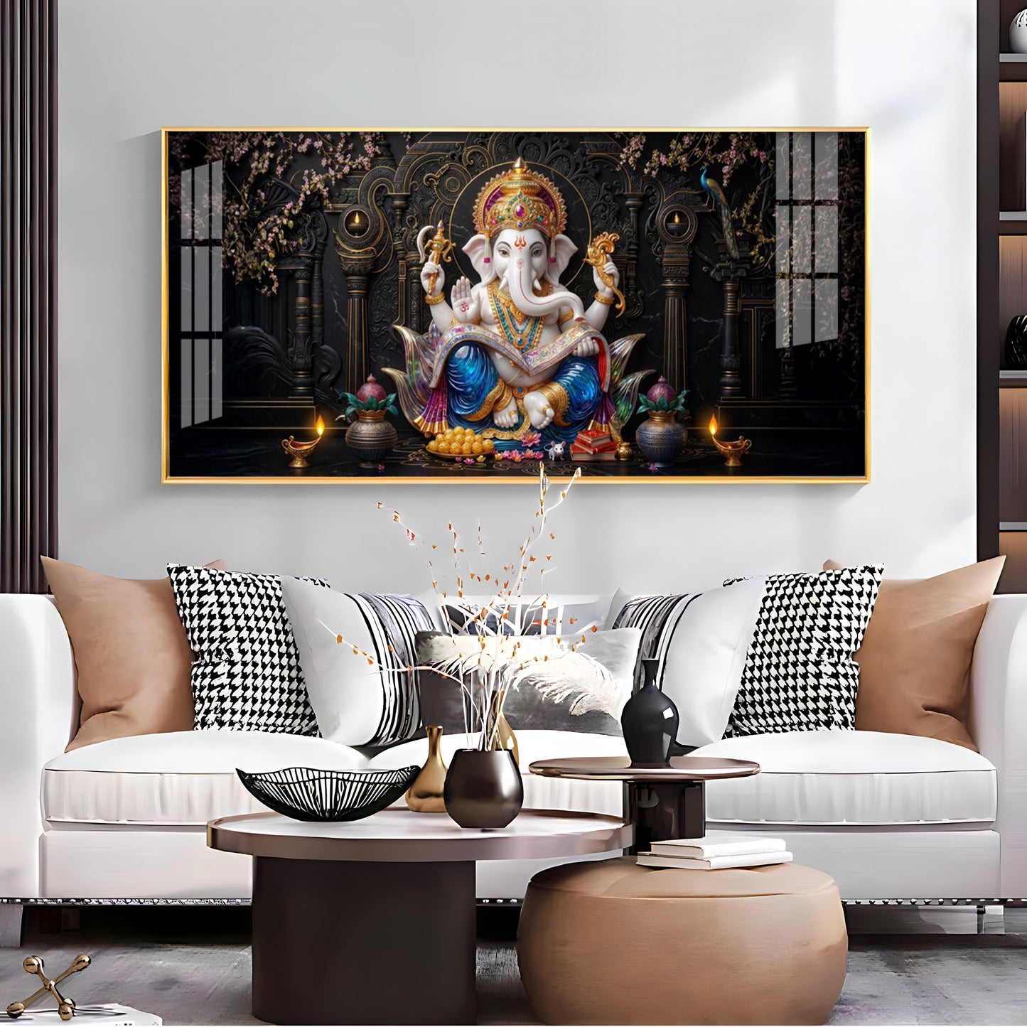 Ganesha Seated On A Lotus Premium Acrylic Horizontal Wall Art