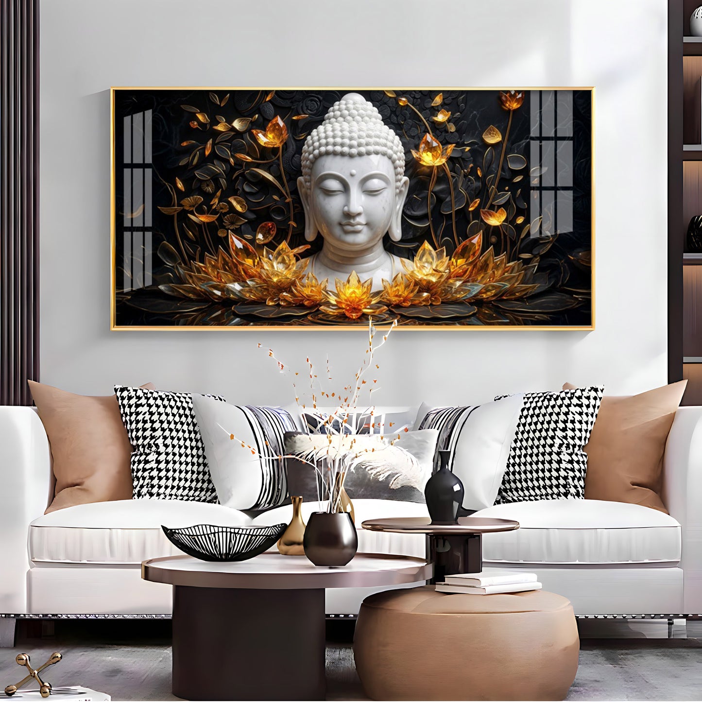Gold Flower Meditating Buddha Premium Acrylic Horizontal Wall Art