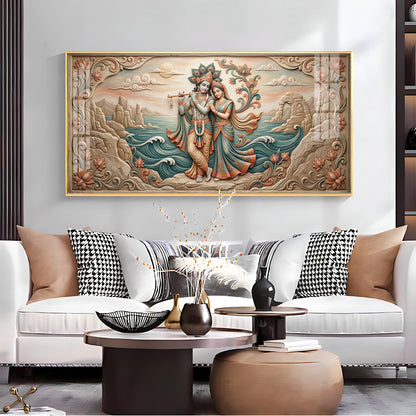 Radha Krishna With Flowers Premium Acrylic Horizontal Wall Art
