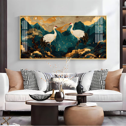 Serene Crane Pair Premium Acrylic Horizontal Wall Art