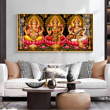 Hindu Lord Ganesha, Goddess Lakshmi, and Goddess Saraswati Premium Acrylic Horizontal Wall Art