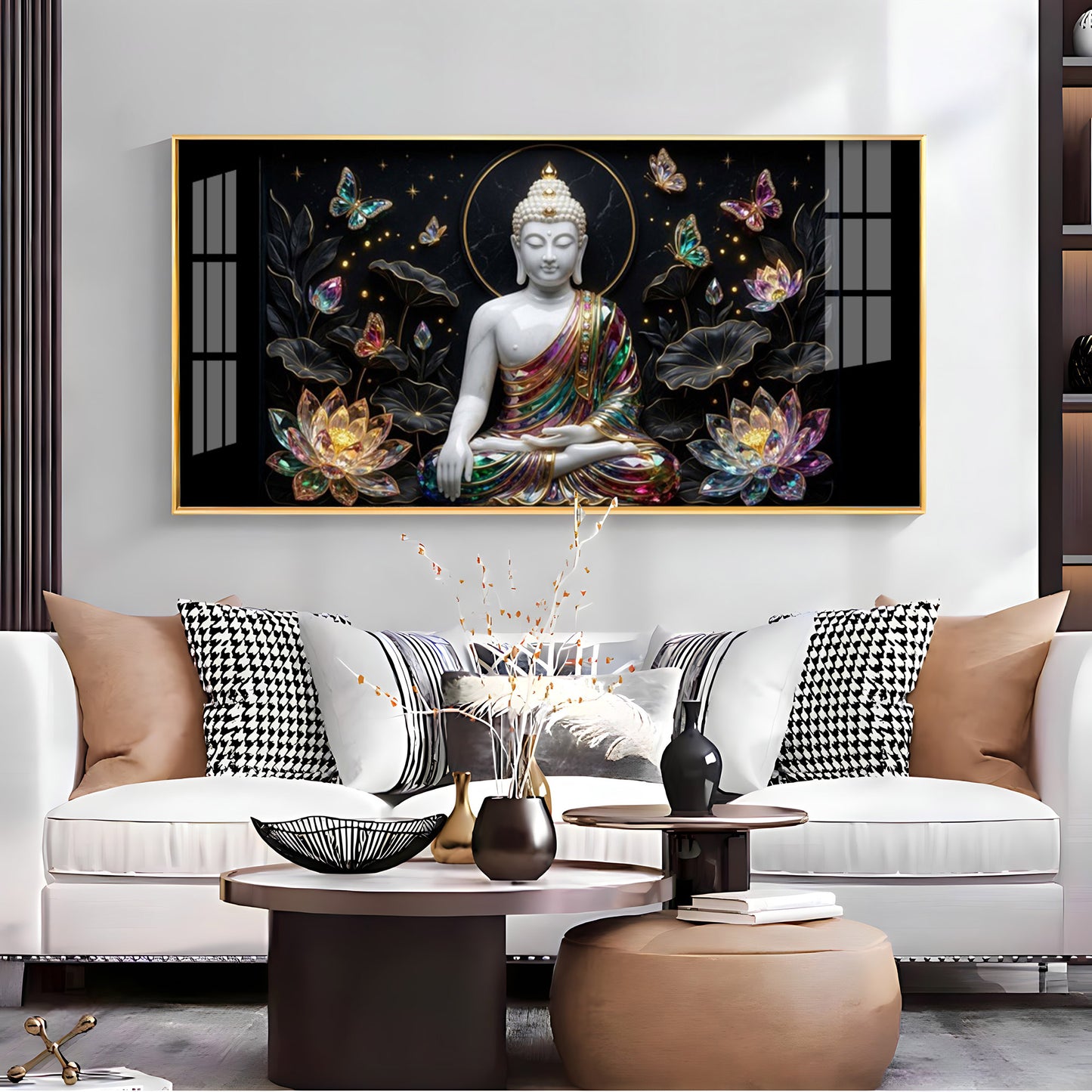Floral Peace Buddha Premium Acrylic Horizontal Wall Art