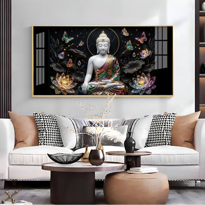 Floral Peace Buddha Premium Acrylic Horizontal Wall Art