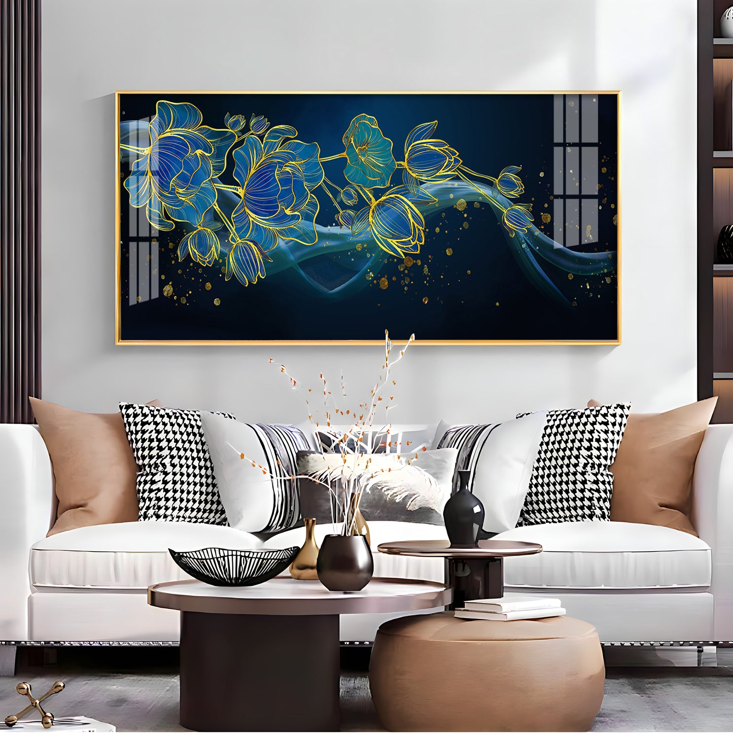 Lotus Flowers In Blue Tones Premium Acrylic Horizontal Wall Art