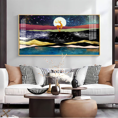 Deer In Glittering Mountainous Premium Acrylic Horizontal Wall Art