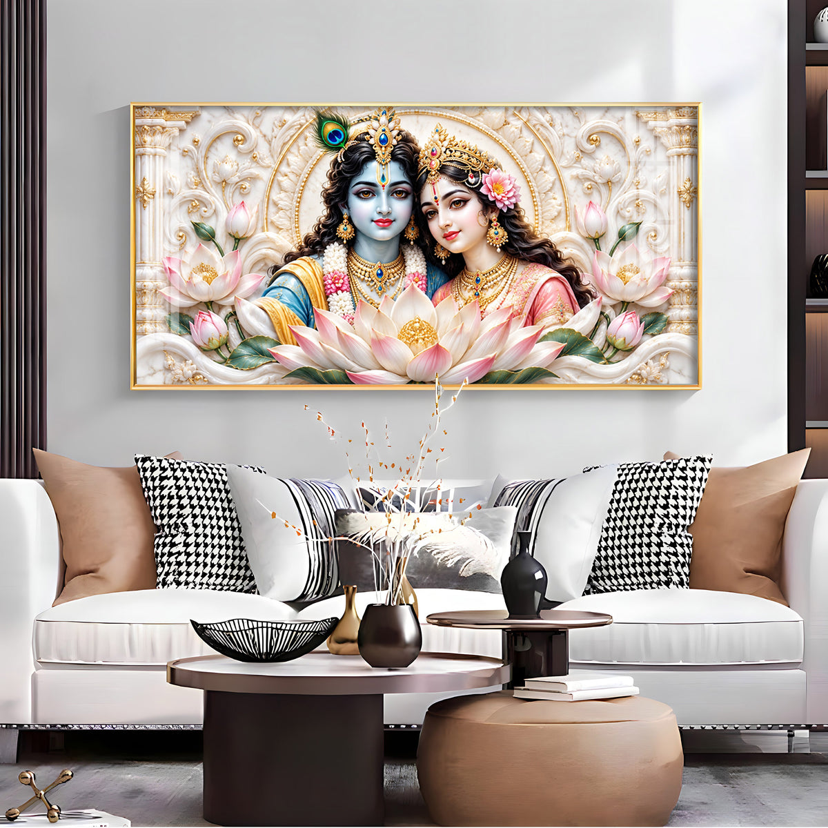 Radha Krishna With Lotus Premium Acrylic Horizontal Wall Art