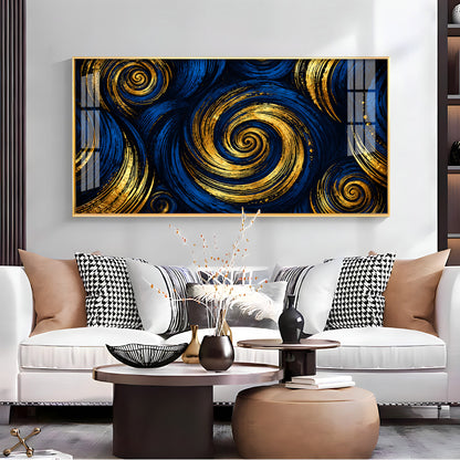 Blue Gold Swirls Premium Acrylic Horizontal Wall Art