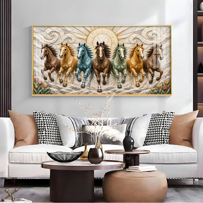 Seven Colorful Horses Premium Acrylic Horizontal Wall Art