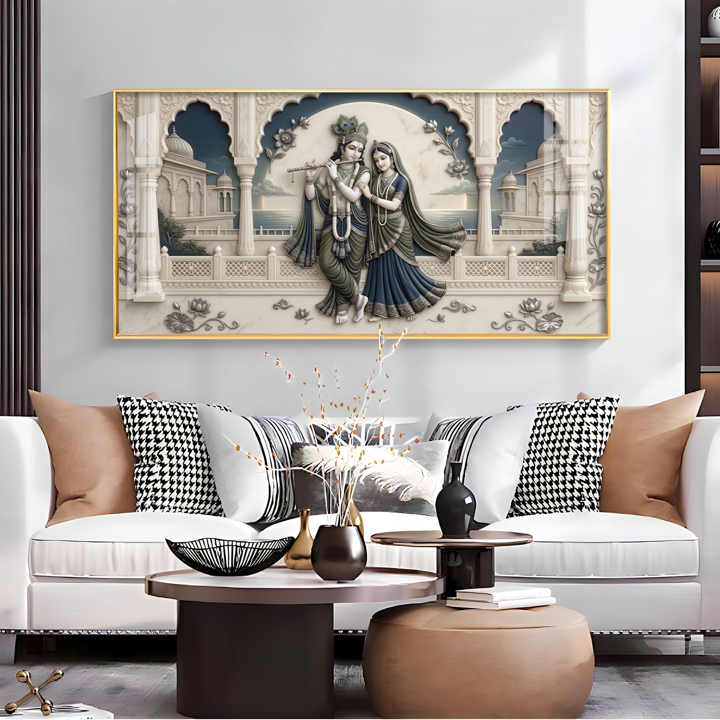 God Krishna With Goddess Radha Premium Acrylic Horizontal Wall Art