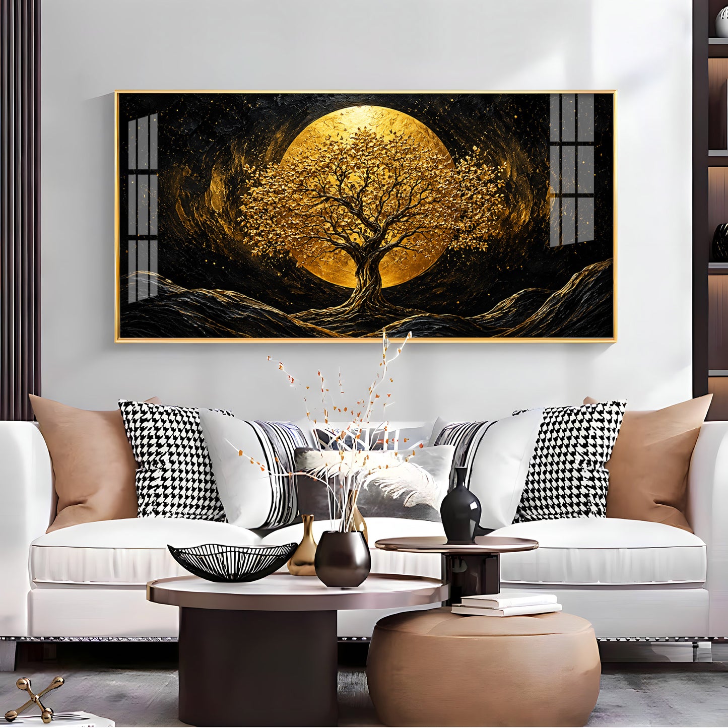 Golden Tree & Full Moon Premium Acrylic Horizontal Wall Art