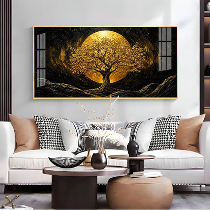 Golden Tree & Full Moon Premium Acrylic Horizontal Wall Art