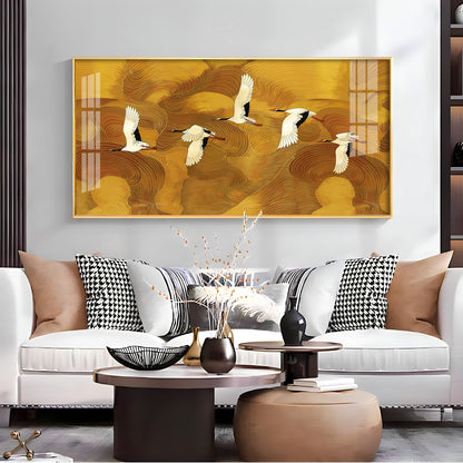 Flying Crane Birds Premium Acrylic Horizontal Wall Art