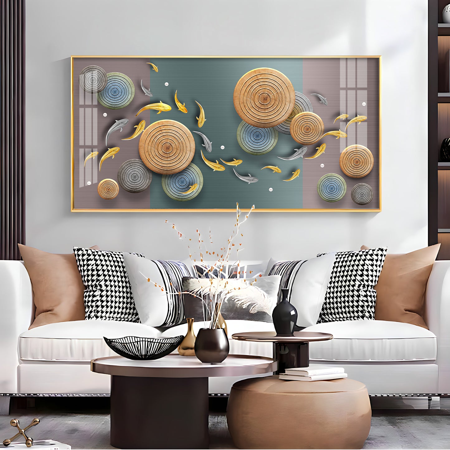 Koi Fish & Concentric Circular Premium Acrylic Horizontal Wall Art