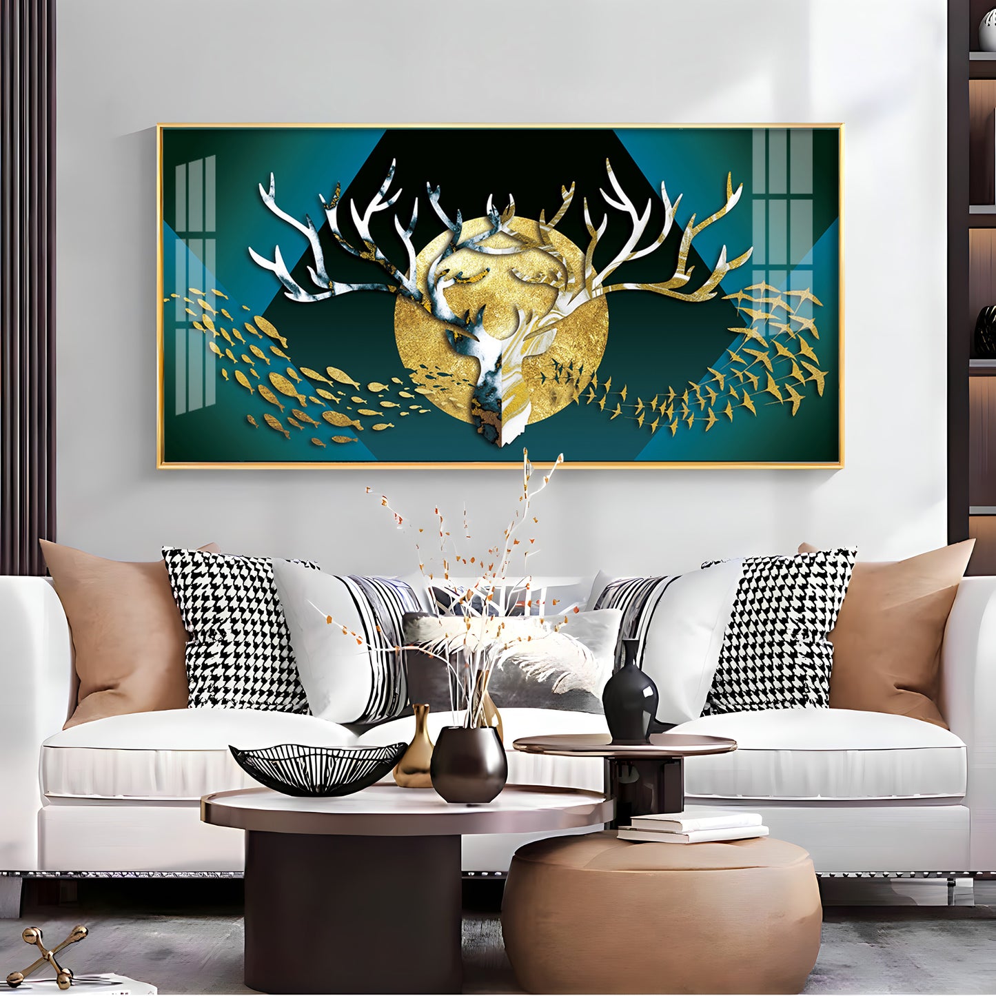 Deer Surrounded By Fish & Birds Premium Acrylic Horizontal Wall Art