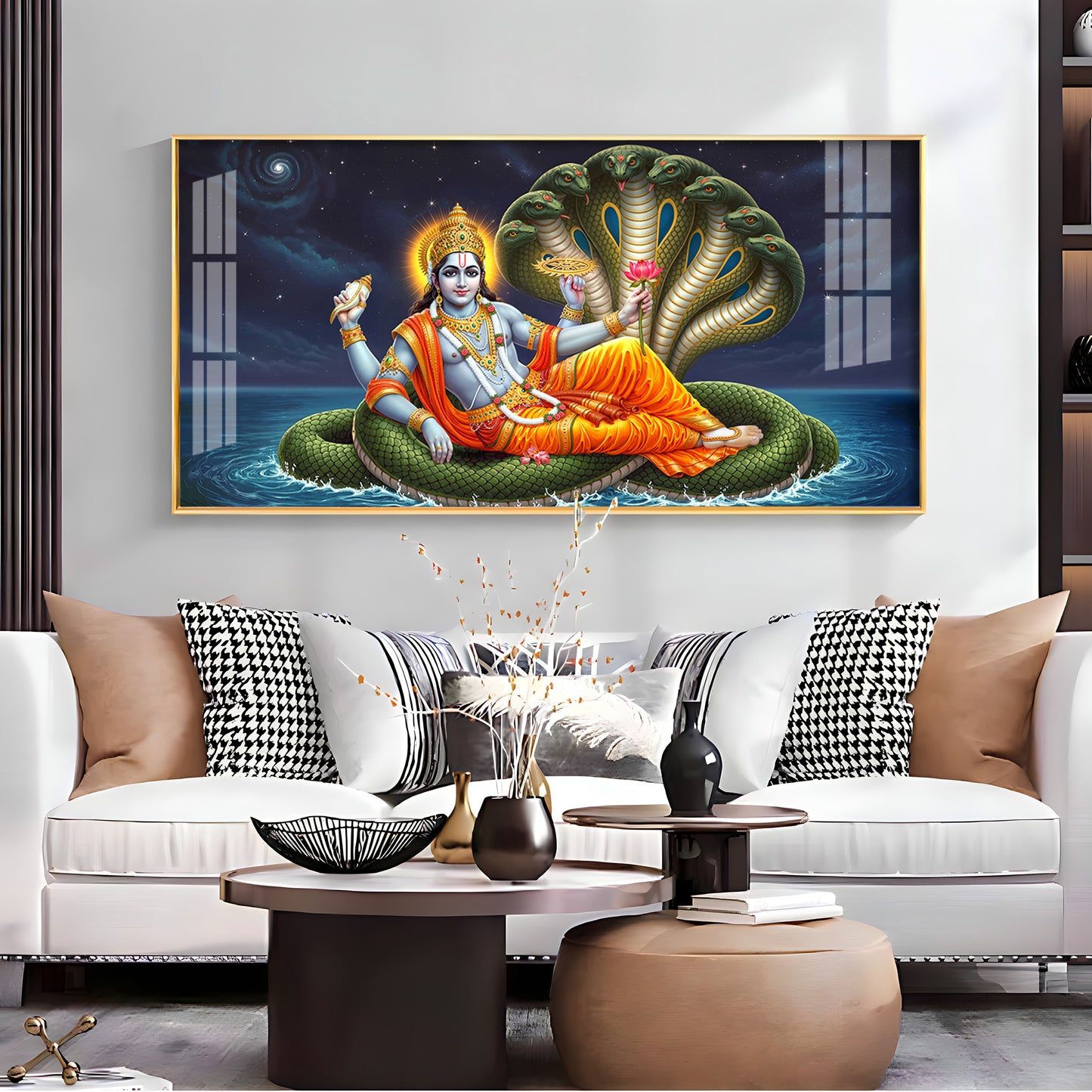 Lord Vishnu on Sheshnag Premium Acrylic Horizontal Wall Art