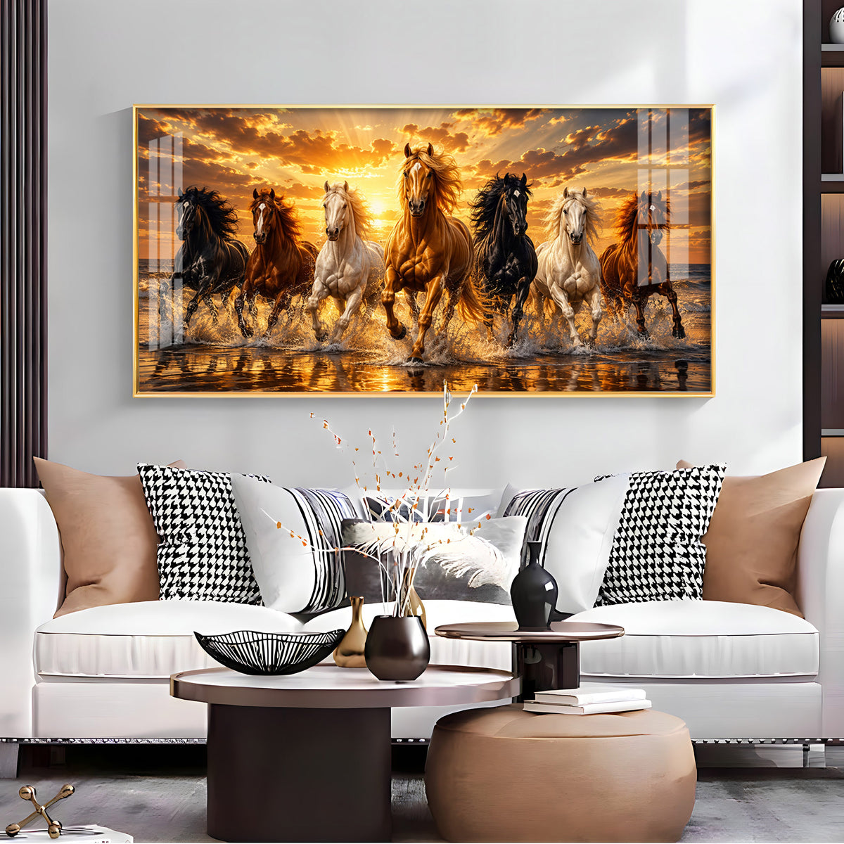 Majestic Seven Horses Golden Hour Premium Acrylic Horizontal Wall Art