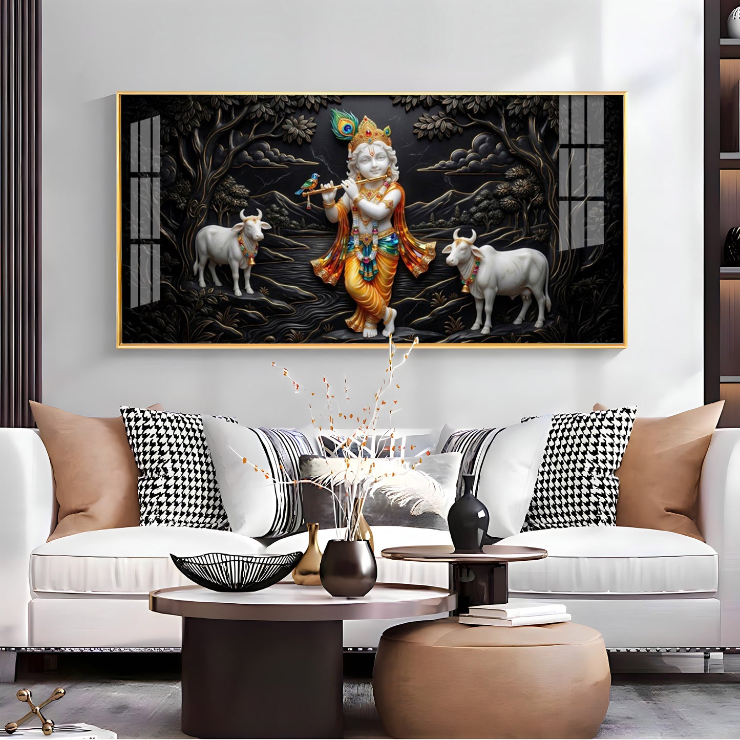 Lord Krishna With Cows Premium Acrylic Horizontal Wall Art